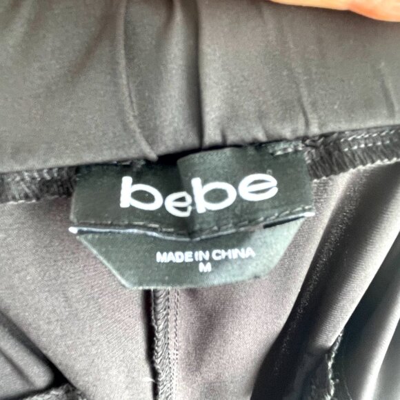 Bebe Pants Womens M Black Satin Wide Leg Cropped Ruffle Hem Boho Lagenlook - Picture 2 of 13